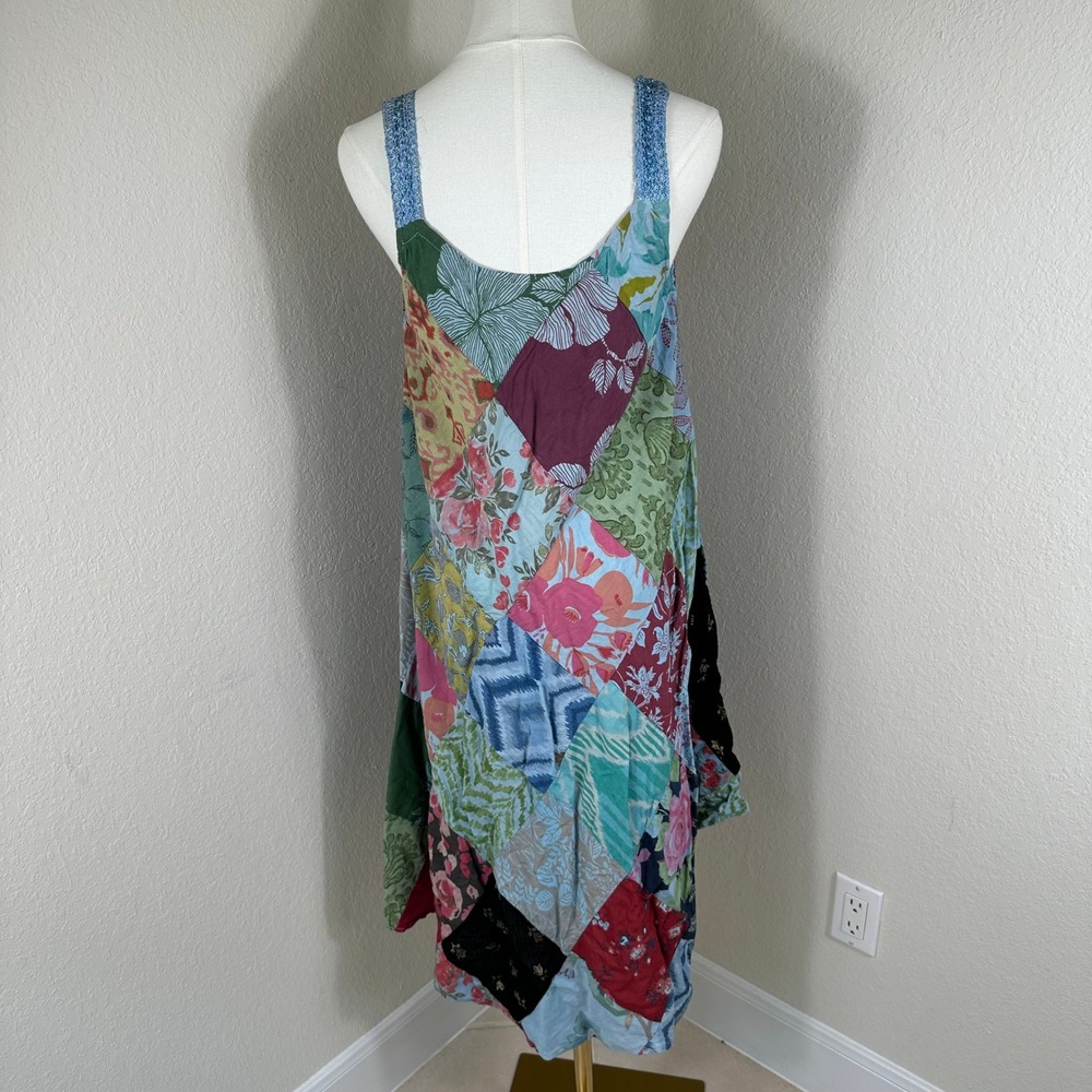 Advance Patchwork Midi Dress Womens OS Blue Floral Crochet Trim Boho Cottagecore - Picture 2 of 8